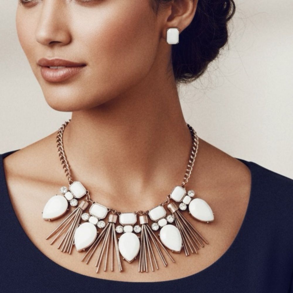 MIA White and Bronze-tone Statement Necklace and Earring Set